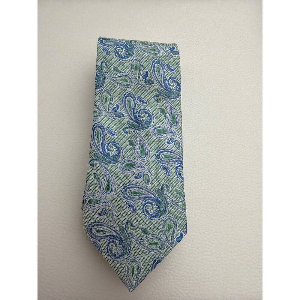 Umo Lorenzo Green Blue Paisley Print Men’s Handmade Necktie